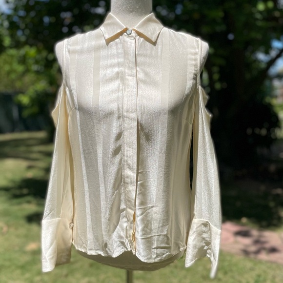 Alexis Tops - Alexis Cold Shoulder Stripes Cream Blouse